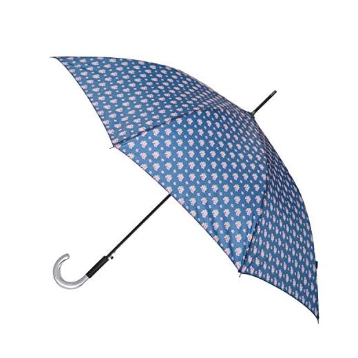 Laura Ashley Womens Ladies Classic Stick Umbrella, Windproof, Sun and Rain Proof Water Resistant Canopy with Large J Handle - Floral Blue