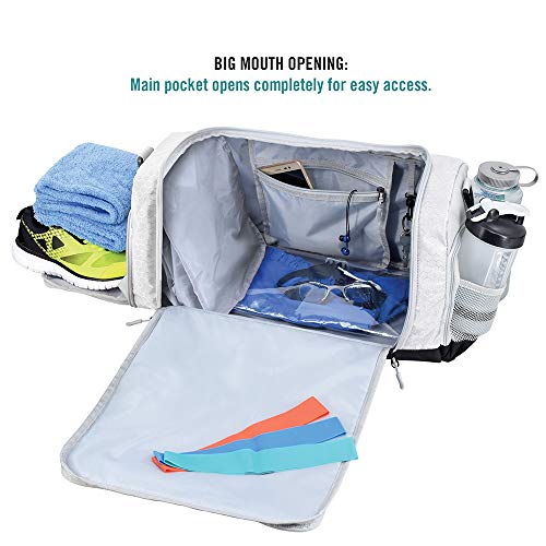 Ultimate Gym Bag 2.0: The Durable Crowdsource Designed Duffel Bag with 10 Optimal Compartments Including Water Resistant Pouch (Silver, Medium (20