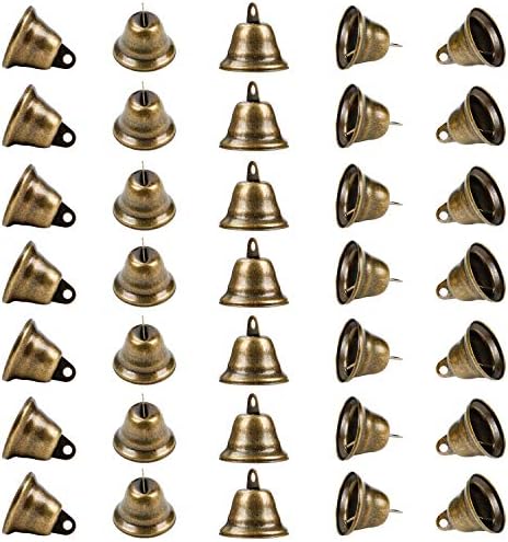 BELLE VOUS 35 Pack Vintage Bronze Craft Jingle Bells - 40 x 35mm - Mini Hanging Bells for DIY Crafts, Decorations, Christmas, Weddings, Jewellery, Wind Chimes and Dog Potty Training/Housebreaking
