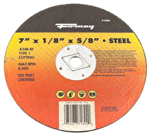 Forney 71892 Cut-Off Wheel with 5/8-Inch Arbor, Metal Type 1, A24R-BF, 7-Inch-by-1/8-Inch