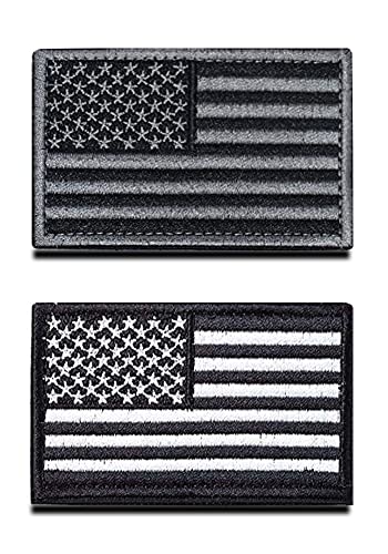 Dimensioni : 8x5cm. 2 Pezzi Nero Grigio Bandiera Americana Stati Uniti D\'America Emblema Nazionale Gancio e Anello Ricamato Toppa per Calcio Squadra Lavoro Maglia Zaino Cappelli Tattico Militare