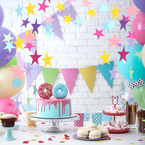 Image of Spakon 65 Feet Glitter Star Paper Garland Banner Hanging Decoration Star Streamers Double Side 2026 Graduation Decorations for Wedding Birthday Festival New Year Party Decoration (Pastel)