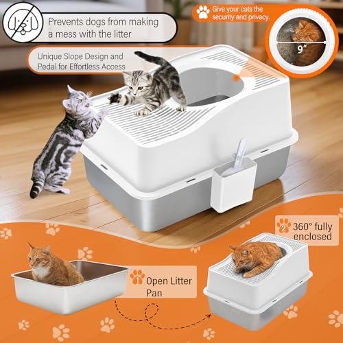 Arenero para gato de acero inoxidable con tapa grande miniatura 2