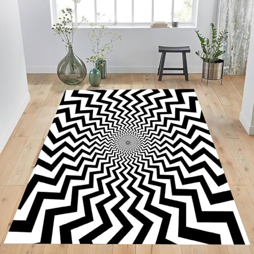 Tapis salon rayures géométriques 3D doux antidérapant et tapis de cuisine facile - 5