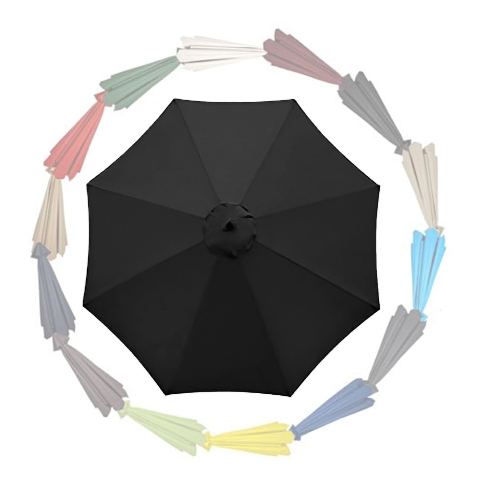 Parasol Replacement Canopy 6 Ribs/8 Ribs 2.0m 2.30m 2.50m 2.70m 3.0m 3.50m Replacement Parasol Fabric Cover For Garden Umbrella UV 50+ Waterproof(Black,9.8ft (300cm)/8 Ribs)
