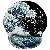 Jakayla Japanese Sea Wave Mouse Pad Wrist Support, Ergonomic Mouse Pad with Non-Slip Rubber Base, Waterproof Anime Mousepad with Wrist Rest for Women Men Gaming Working Computers 58B
