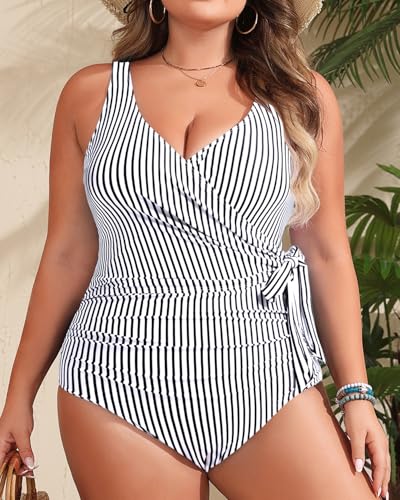 Image of Yonique Plus Size One Piece Swimsuits for Women Tummy Control Bathing Suits Full Coverage Swimwear
