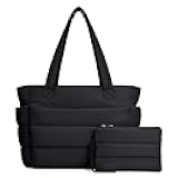 Puffer Tote Bag for Women, Lightweight Puffy Handbag with Compartments, Quilted Shoulder Bag for Work, Travel, Gym