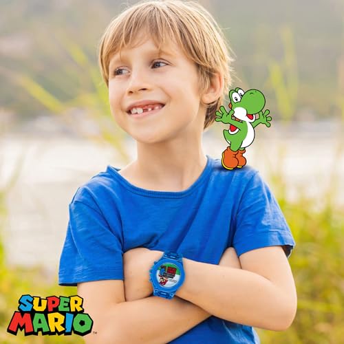 accutime super mario kids lcd digital watch with flashing lights in dial featuring mario design and molded silicone strap  easy-read time display  durable build  fits wrists 5534 to 834