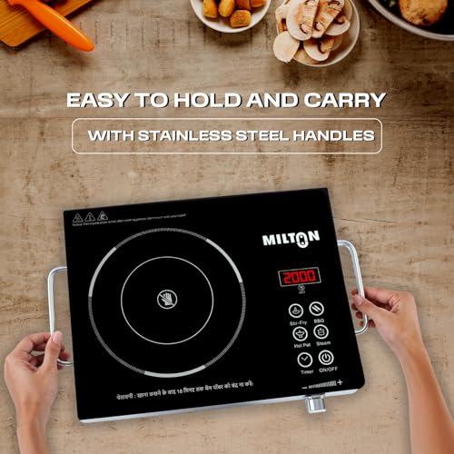 Image of MILTON Classic 2200 Watt Infrared Cooktop with Crystal Glass & Touch Panel | 4 Pre set cooking Modes | Stir-fry | BBQ | Hot Pot | Steam | 60C to 600C | Digital time & Watt display - Classic SIlver