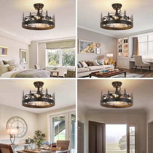 Farmhouse Rustic Ceiling Fan with Light and Remote, Black Chandelier Fan with Bear and Deer Design, Adjustable Height, Rustic Chandeliers for Living Room, Bedroom, Hallway, Entryway Lighting - Image 2