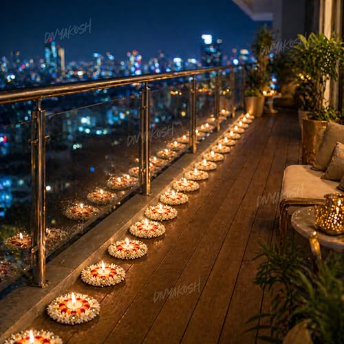Image of Divyakosh Gajra Theme Rangoli Mats for Stairs Decoration,Floor /Balcony /Living Room Decor, Set of 15, Decorative Diya,Diwali Gift Diya, Deepak, Candles, Home Decoration Tea Lights