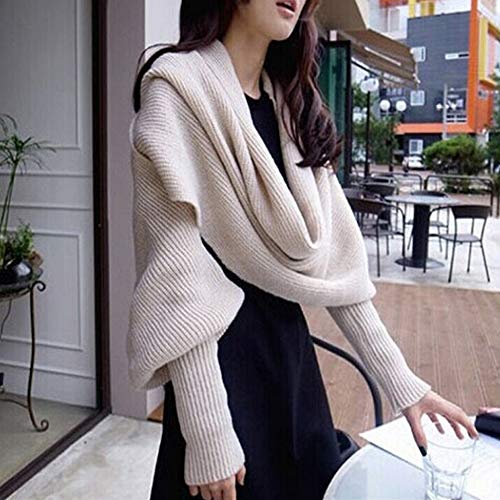 Autumn Winter Warm Knitted Crochet Scarf Wrap Shawl Cape with Sleeves Blanket for Women Fashion3