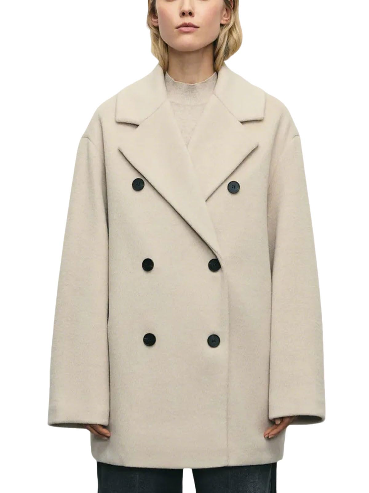 Cappotto Doppiopetto In Lana da Donna, con Ampio Revers, per Autunno e Inverno