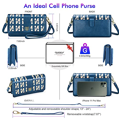 Image of nuoku Women Small Crossbody Bag Cellphone Purse Wallet with RFID Card Slots 2 Strap Wristlet(Max 6.5'')