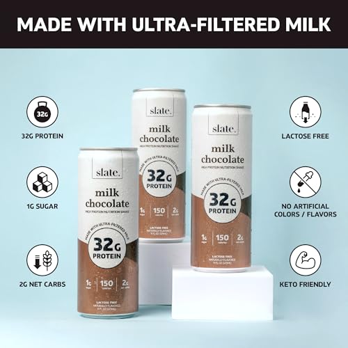Slate Milk High Protein Nutrition Shake Milk Chocolate 32g Protein 11 fl oz 12 Cans Lactose Free No Added Sugar Post Wor