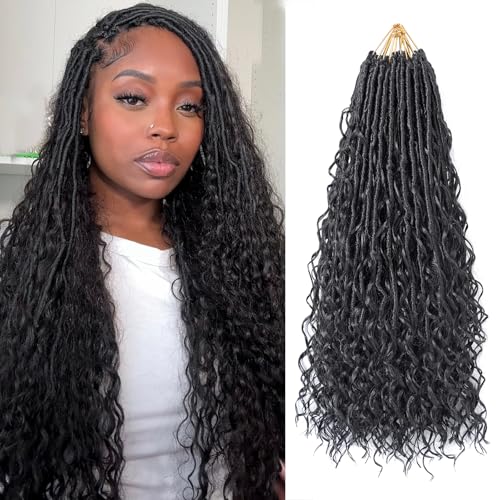 9 Packs Boho Faux Locs Crochet Hair 18Inch Goddess Locs with Curly Ends Long Bohemian River Pre