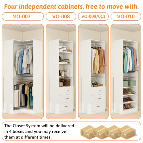Vomavex Closet System with 4 sets, 101.9" Closet Organizer Systems with 6 Drawers & 8 Hanging Rods & Adjustable Shelves, Walk in Closet Standing Closet System, Corner Closet System Set, White - Image 5