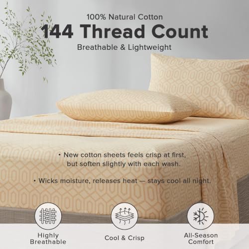 Image of Comfort Spaces 100% Cotton Percale Sheets King Sheet Set 4 Pcs, Diamond Tan
