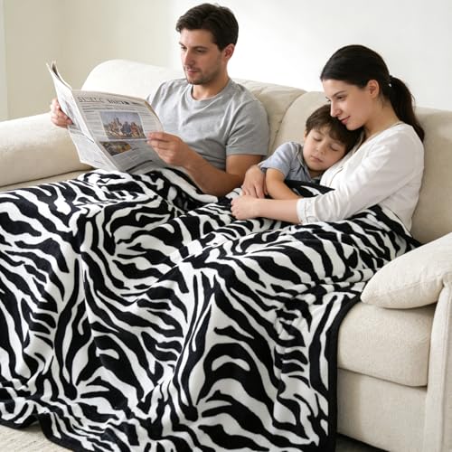 Manta PU MEI Fuzzy Flannel para Sofá, Cama, Estampado Cebra Blanco y Negro - Ligera y Doble Cara Súper Suave, 50" x 60" pulgadas miniatura 7