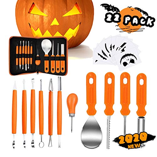 HOHIT Halloween Pumpkin Carving Kit, 11 Pack Tools Accessories, Stainless Steel Professional Carving Knife, Carve Sculpt Jack-O-Lanterns Halloween Decorations DIY with a Storage Carrying Case