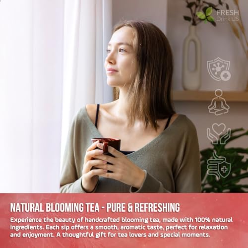 Image of FreshDrinkUS, Premium 15 Flowering Tea Balls - Green Tea, Lily, Jasmine, Rose, Gomphrena & More - Beautiful Hand-Tied Blooming Teas for Relaxation & Wellness - Caffeine-Free. Ideal Gift for Tea Lovers