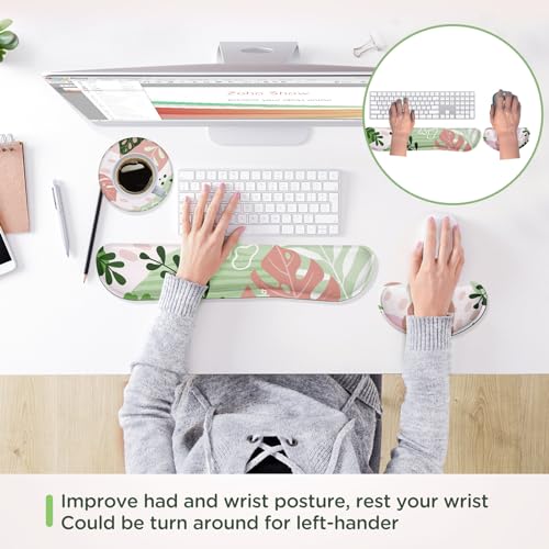 Image of Gimars Enlarge Silky and Superfine Fabric Gel Memory Foam Keyboard Wrist Rest Set, Ergonomic Keyboard Mouse Wrist Support for Typing Pain Relief, Comfort for Office, Gaming, Computer-Morandi Pink