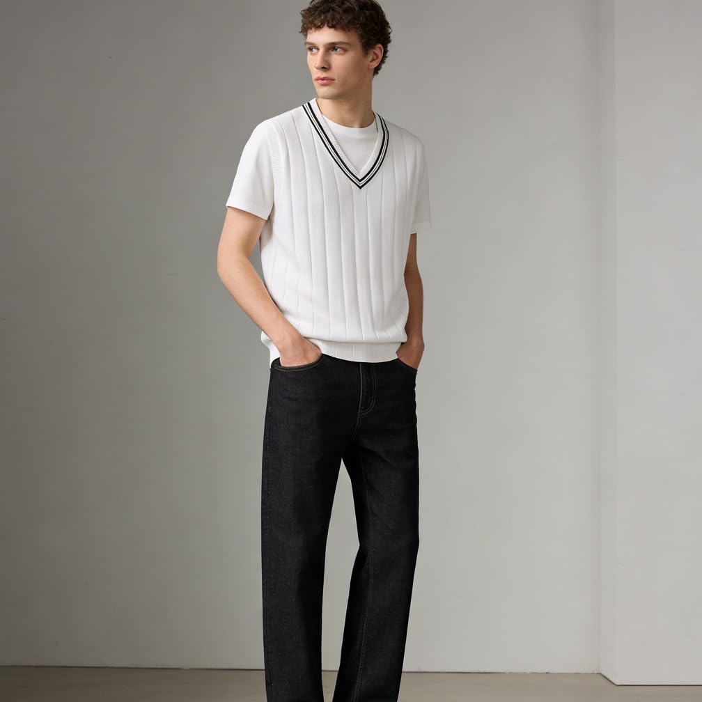 Pulls sans Manches Homme Pull à col-V Tricoté Gilet Élégant