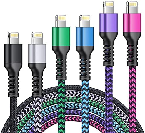 iPhone Charger [6ft 6Pack] Apple Certified Lightning Cable Fast Charging Nylon Braided Phone Charger Cord for iPhone 14 13 12 Pro Max 11 Pro Xr Xs 10 8 Plus 7 6 6s 5c, SE 2022, Data Line Power Wire