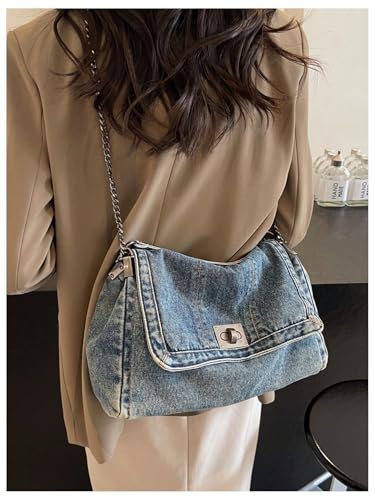 SweatyRocks Women's Denim Shoulder Purses Jean Top Handle Y2k Denim Shoulder Bag Crossbody Handbags3