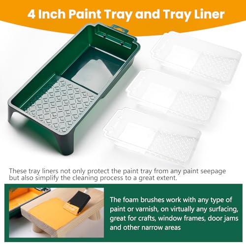 CoatPro Twools Paint Roller Kit, 16 Pcs 4 Inch Small Paint Roller Kit with High-Density Foam Paint Roller, Microfiber Paint Rollers, Paint Tray, Paint Tray Liner, Roller Frame, Foam Brush - Image 5