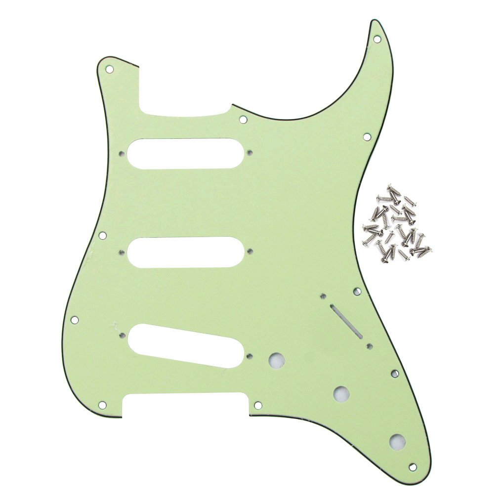 FLEOR 11 Hole SSS Pickguard Scratchplate for USA/Mexican Made Standard Modern ST Style Electric Guitar Replacement,Mint Green 3ply