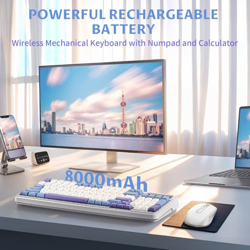 Image of EPOMAKER Cypher 96 Wireless Gaming Keyboard with 8000mAh Battery, Hot Swappable Creamy Keyboard with Numpad and Calculator, RGB Backlit, NKRO for Games /Office (Wisteria Linear Switch)