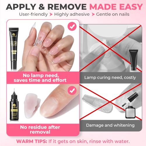 Image of UNA GELLA 15g Nail Glue for Press On Nails with 20ml Nail Glue Remover Kit | Quick Dry Semi Solid Glue, No U V Lamp Needed, Non-Acetone Gentle Remover, Strong Hold Nail Tips Glue Gel, for DIY Manicure
