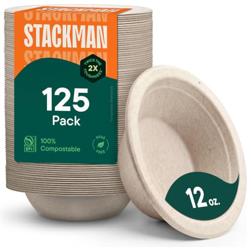 100% Compostable Paper Bowls - 12 oz [125-Pack...