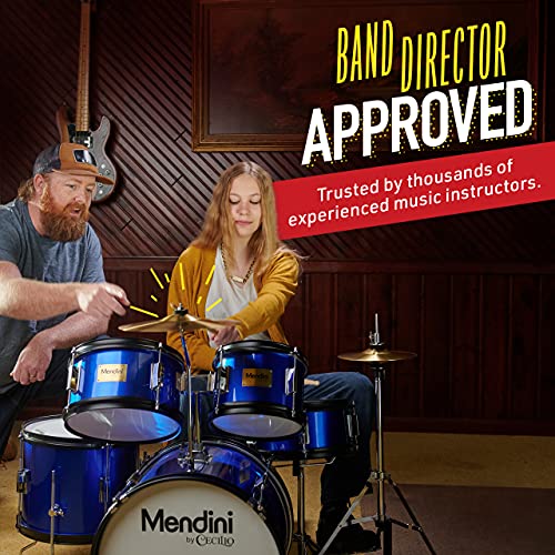 Image of Mendini by Cecilio 16 inch 5-Piece Complete Kids /Junior Drum Set with Adjustable Throne, Cymbal, Pedal & Drumsticks, Metallic Silver, MJDS-5-SR