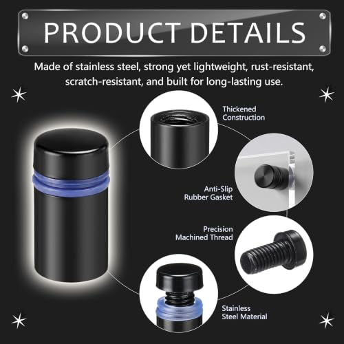 Image of Pelopy 12 Pcs Sign Standoff Screws Advertising Screws Stainless Steel Wall Standoff Mounts Glass Acrylic Nail (1 /2 x 3 /4 Inch,Black)