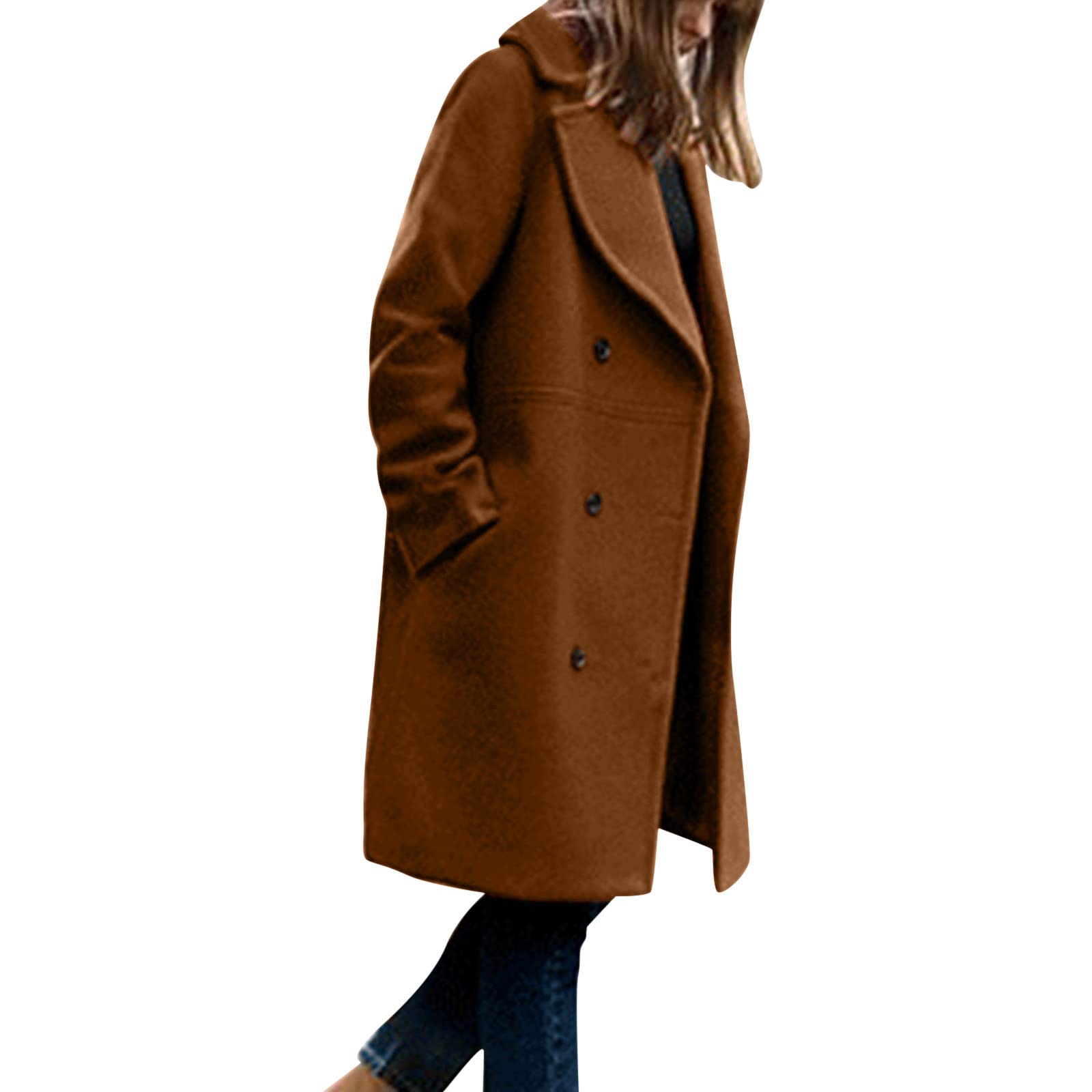Manteau long en peluche pour femme - Élégant - Couleur unie - Manteau d'hiver chaud - Cardigan à revers - Avec poches - Mode trench-coat décontracté