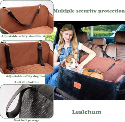 Lealchum Haustier-Autositz für große Hunde, weicher Stoff, Haustier-Reisebett-Füllung, Memory-Schaum, Zwei Sicherheitsleinen zum Anklippen, Autositz für Hunde (Black/Red, Large)