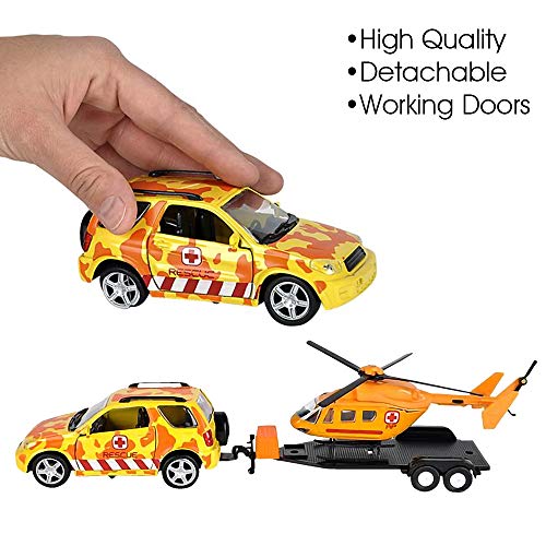 Artcreativity Suv Toy Car With Trailer And Helicopter Playset For Kids, Interactive Safari Play Set With Detachable Helicopter And Opening Doors On 4 X 4 Toy Truck, Best Birthday Gift For Boys & Girls #TOP3