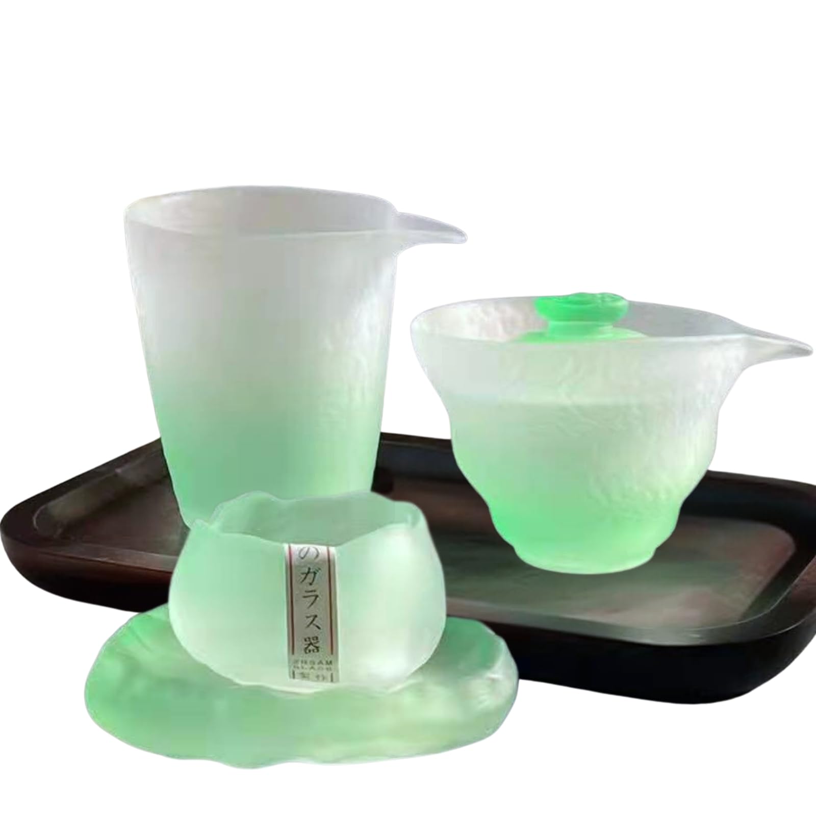 Service à thé en verre dépoli vert dégradé set de table complet avec tasse gaiwan