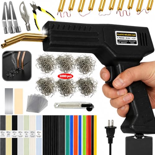 Image of Upgraded 220W Plastic Welder Kit - Black Edition | 2-in-1 Hot Stapler & Plastic Welding Gun for Car Bumper Repair | Fix Cracked Plastic in Seconds | 1000 Staples, 100 Welding Rods | DIY Repair Tool