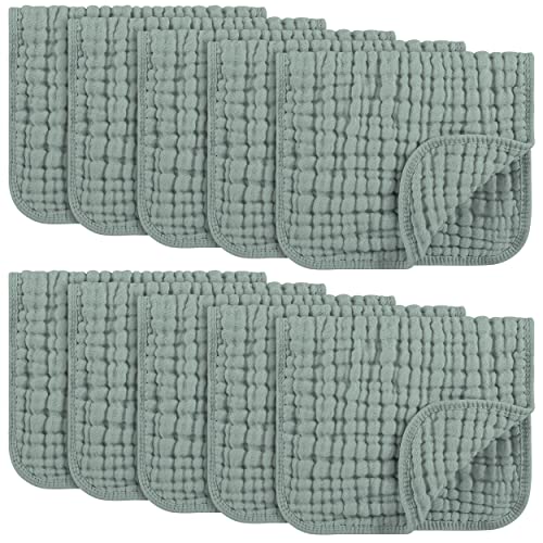 Image of Yoofoss Muslin Burp Cloths 10 Pack Baby Washcloths Large 20''X10'' 100% Cotton 6 Layers Super Soft and Absorbent - Dark Green