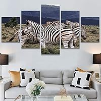 SIGNWIN 5 Panel Canvas Wall Art Animals Black and White Dramatic Group Modern Artwork for Home Decorations Ready to Hang - 60