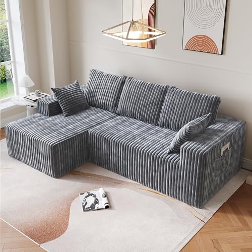Image of Bean Bag Chairs for Adults, Memory Foam Reading Bean Bag Sofa Chair with Faux Fur Filler, Fireside Floor Gaming Chairs for Living Room, Bedroom and Office (Gray, 95 inch+Left Chaise)