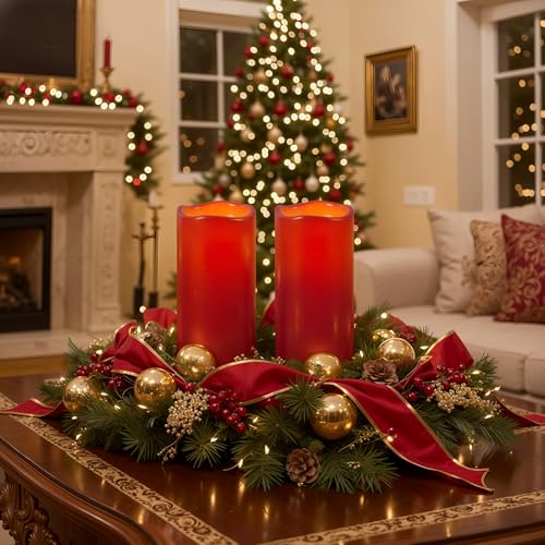Image of Homemory 4 inchx10 inch Burgundy Flameless Candles, Red Candles, Outdoor Waterproof Flameless Candles with Remote and Timers, Battery Operated LED Pillar Candles, Christmas Decor, Won't Melt Plastic, Set of 2