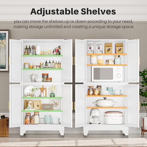 Image of winiowa 75 inch Tall Kitchen Pantry Cabinet, Metal Storage Cabinet with Doors and Adjustable Shelves, White Freestanding Pantry Cabinet for Kitchen, Dining Room, Living Room, Laundry Room, Bathroom
