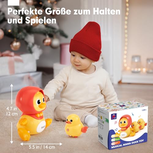 hahaland 3 in1 Entlein,Baby Spielzeug ab 6 8 9 12 Monate mit Licht und Musik,Geschenke für Kinder ab 1 Jahr Jungen Mädchen,Musikalische Spielzeuge,Tummy Time Crawling Toy
