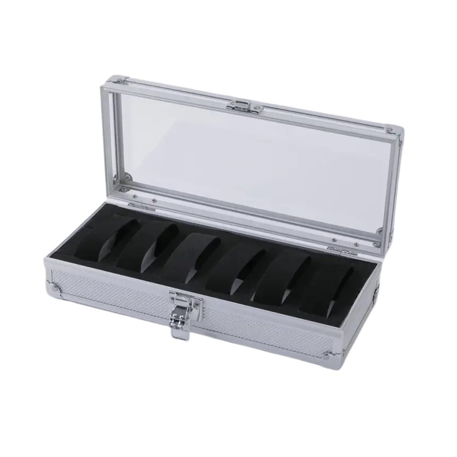 Cymmiyt One Color Watch Box Useful Aluminium Watches Box 12/6 Grid Slots Jewelry Display Storage Square Case Suede Inside Rectangle Watch Holder(6 Slots)