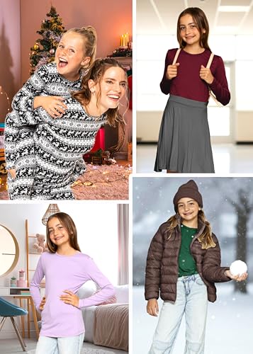 Image of Shirts for Girls Long Sleeve Crew Neck Top, Hoodie or 3 /4 Sleeve Soft Stretch Kids Lightweight Size 2-16
